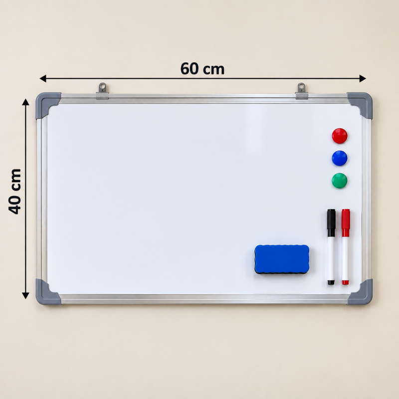 Tableau Blanc Magnétique Scolaire 40×60 cm – Cadre Aluminium – Blanc